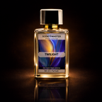 Perfume bottle labeled 'Twilight' by Scent Master on a dark background