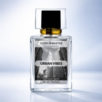 Perfume bottle labeled 'Urban Vibes' by Scent Master on a gradient background