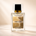 Perfume bottle labeled 'Vanilla Kiss' by Scent Master on a beige background